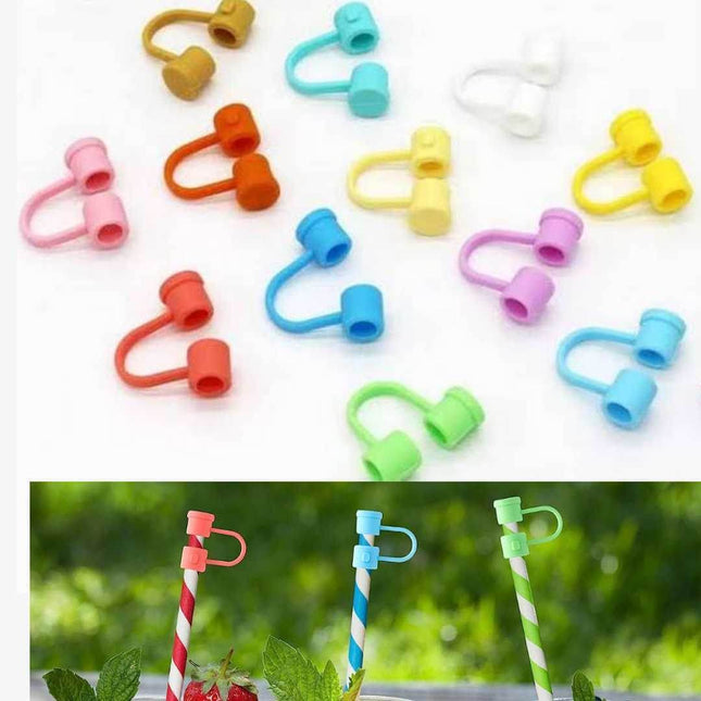 10 Pack Silicone Straw Toppers for Drinking Straws - Sip Sleeves