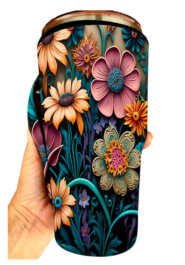 20 OZ 3D Flowers Insulated Cup Cover Sip Sleeve Fits 20-32 OZ Cups - Sip Sleeves