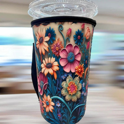 20 OZ 3D Flowers Insulated Cup Cover Sip Sleeve Fits 20-32 OZ Cups - Sip Sleeves