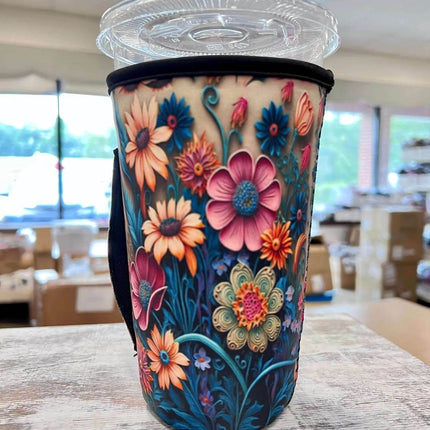20 OZ 3D Flowers Insulated Cup Cover Sip Sleeve Fits 20-32 OZ Cups - Sip Sleeves