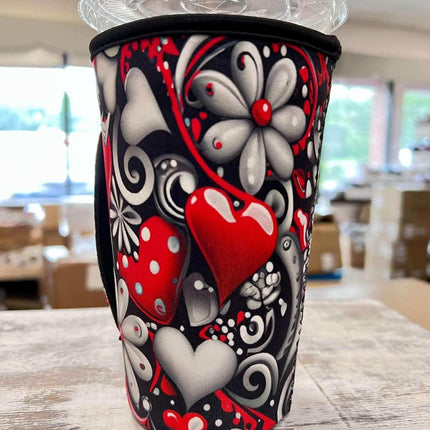 20 OZ 3D Red Escape Abstract Insulated Cup Cover Sip Sleeve Fits 20-32 OZ Cups - Sip Sleeves