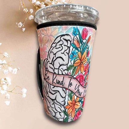 20 OZ Be Kind To Your Mind Insulated Cup Cover Sip Sleeve Fits 20-32 OZ Cups - Sip Sleeves