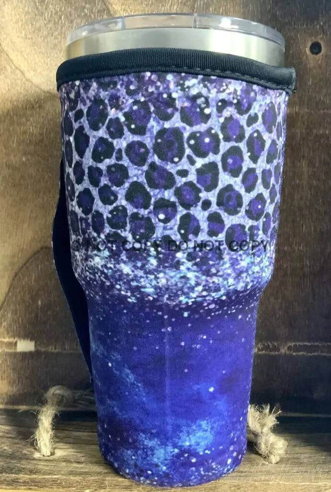 20 OZ Blue Leopard Bling Insulated Cup Sip Sleeve Fits 20-32 OZ Cups - Sip Sleeves