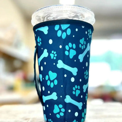 20 OZ Blue Paw Print Insulated Cup Cover Sip Sleeve Fits 20-32 OZ Cups - Sip Sleeves