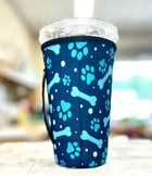 20 OZ Blue Paw Print Insulated Cup Cover Sip Sleeve Fits 20-32 OZ Cups - Sip Sleeves