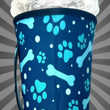 20 OZ Blue Paw Print Insulated Cup Cover Sip Sleeve Fits 20-32 OZ Cups - Sip Sleeves