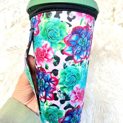20 OZ Bright Succulent Flower Cup Cover Sip Sleeve Fits 20-32 OZ Cups - Sip Sleeves