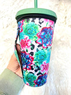 20 OZ Bright Succulent Flower Cup Cover Sip Sleeve Fits 20-32 OZ Cups - Sip Sleeves