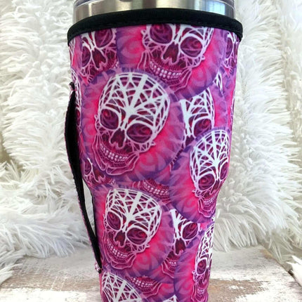 20 OZ Dead Inside~Pink Skulls Cup Cover Sip Sleeve Fits 20-32 OZ Cups - Sip Sleeves