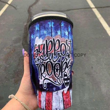 20 OZ Flag Support Our Troops Cup Cover Sip Sleeve Fits 20-32 OZ Cups - Sip Sleeves