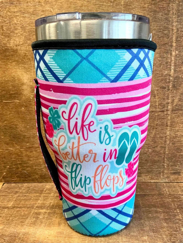 20 OZ Life Is Better In Flip Flops Cup Cover Sip Sleeve Fits 20-32 OZ Cups - Sip Sleeves