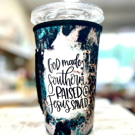 20 OZ God Made Southern Raised Insulated Cup Cover Sip Sleeve Fits 20-32 OZ Cups - Sip Sleeves