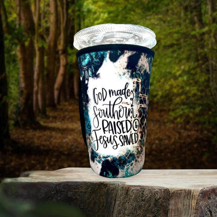 20 OZ God Made Southern Raised Insulated Cup Cover Sip Sleeve Fits 20-32 OZ Cups - Sip Sleeves