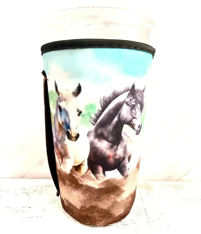 20 OZ Horses Insulated Cup Cover Sip Sleeve Fits 20-32 OZ Cups - Sip Sleeves