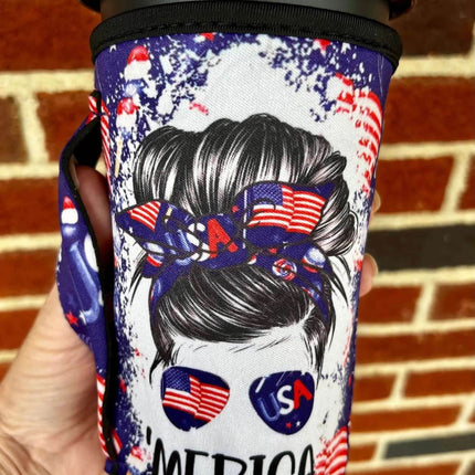 20 OZ MERICA Messy Bun Sip Sleeve Fits 20-32 OZ Cups - Sip Sleeves