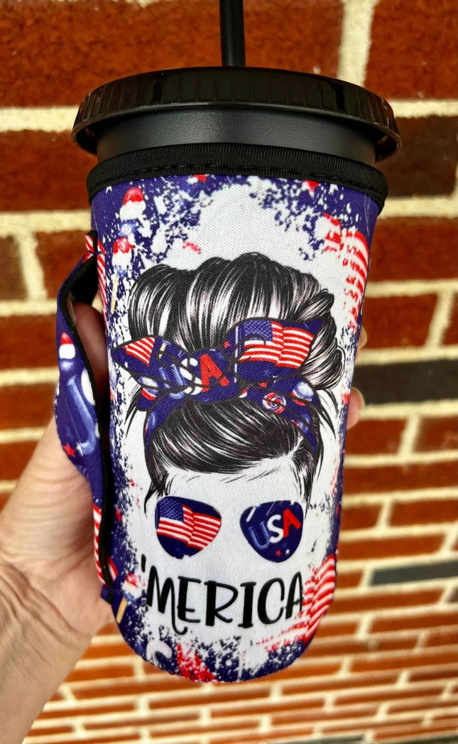 20 OZ MERICA Messy Bun Sip Sleeve Fits 20-32 OZ Cups - Sip Sleeves