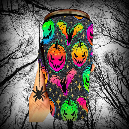 20 OZ Neon Pumpkin Halloween Insulated Cup Cover Sip Sleeve Fits 20-32 OZ Cups - Sip Sleeves
