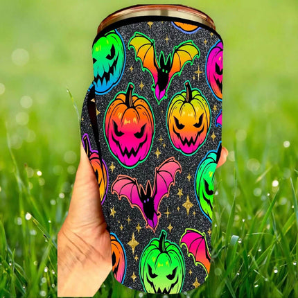 20 OZ Neon Pumpkin Halloween Insulated Cup Cover Sip Sleeve Fits 20-32 OZ Cups - Sip Sleeves