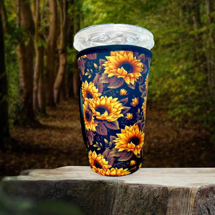 20 OZ New Black Sunflower Insulated Cup Cover Sip Sleeve Fits 20-32 OZ Cups - Sip Sleeves