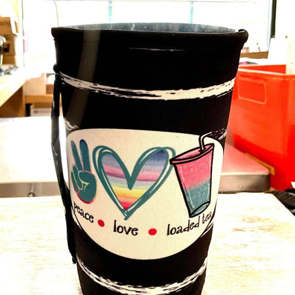 20 OZ Peace Love Loaded Black Insulated Cup Cover - Sip Sleeves