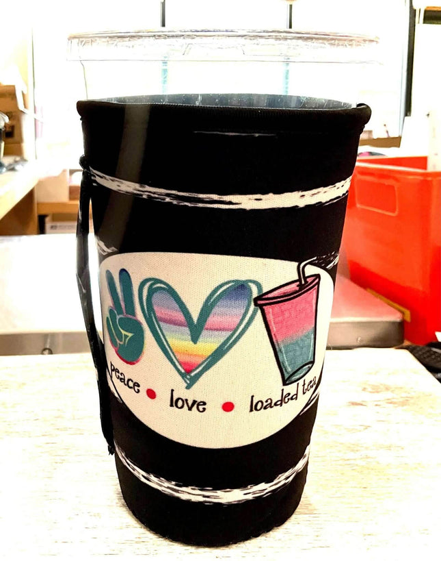 20 OZ Peace Love Loaded Black Insulated Cup Cover - Sip Sleeves