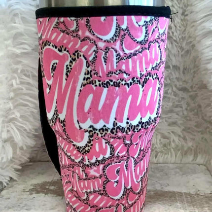 20 OZ Pink Leopard Mama Cup Cover Sip Sleeve Fits 20-32 OZ Cups - Sip Sleeves