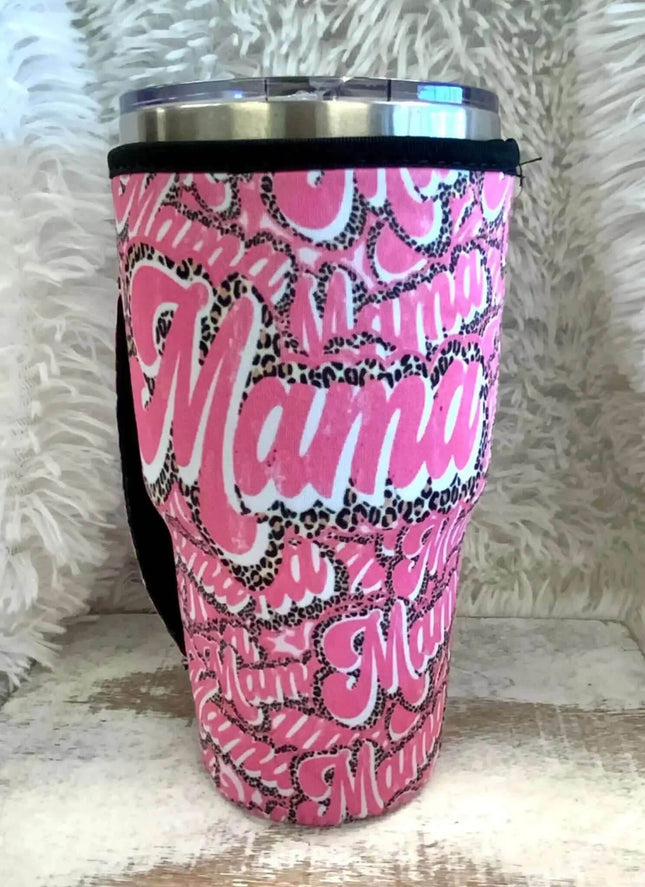 20 OZ Pink Leopard Mama Cup Cover Sip Sleeve Fits 20-32 OZ Cups - Sip Sleeves