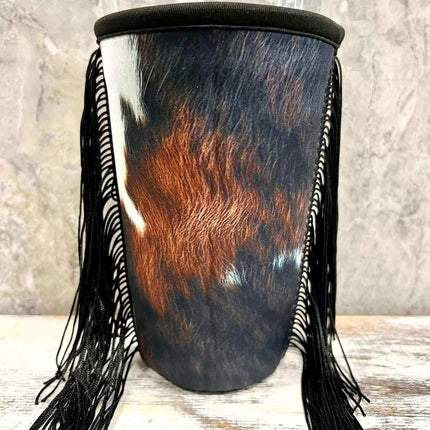 20 OZ Rich Cowhide w/TASSELS Insulated Cup Cover Sip Sleeve Fits 20-32 OZ Cups - Sip Sleeves