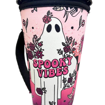 20 OZ Spooky Vibes Retro Ghost Insulated Cup Cover Sip Sleeve Fits 20-32 OZ Cups - Sip Sleeves