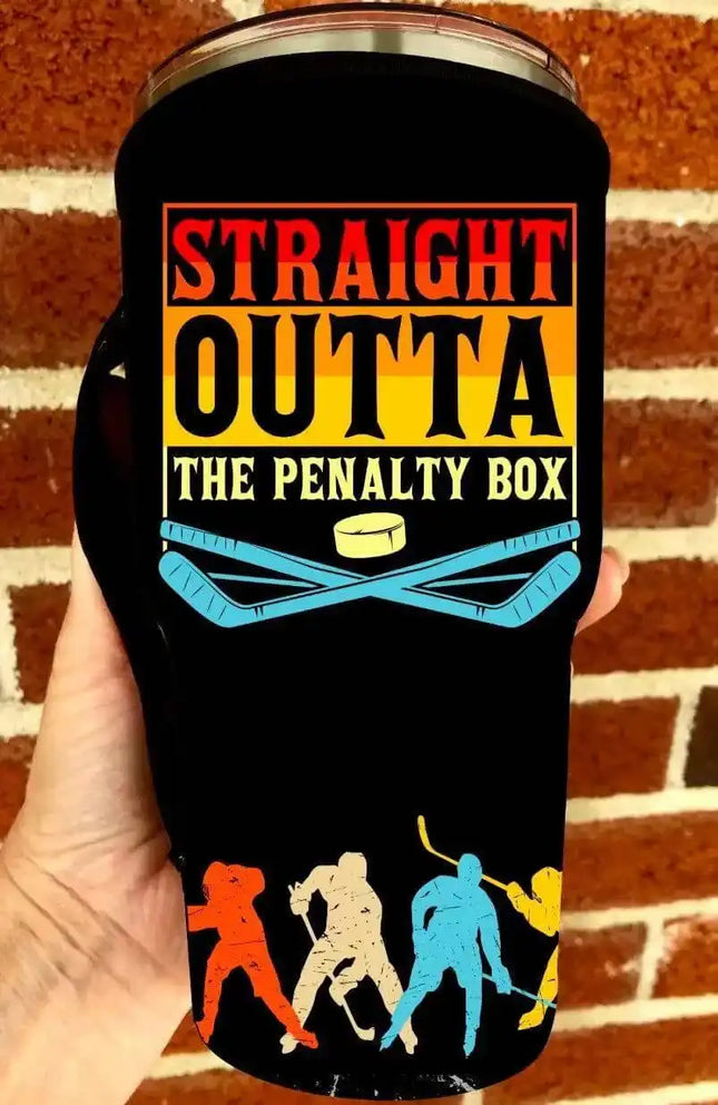 20 OZ Straight Outta Penalty Box Hockey Insulated Cup Cover Sip Sleeve Fits 20-32 OZ Cups - Sip Sleeves