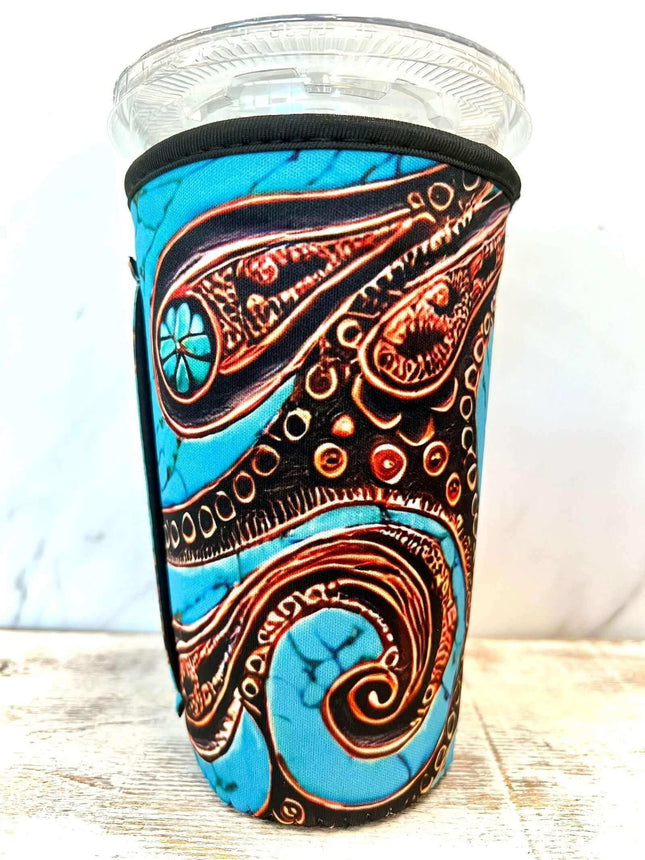 20 OZ Tooled Turquoise Insulated Cup Cover Sip Sleeve Fits 20-32 OZ Cups - Sip Sleeves