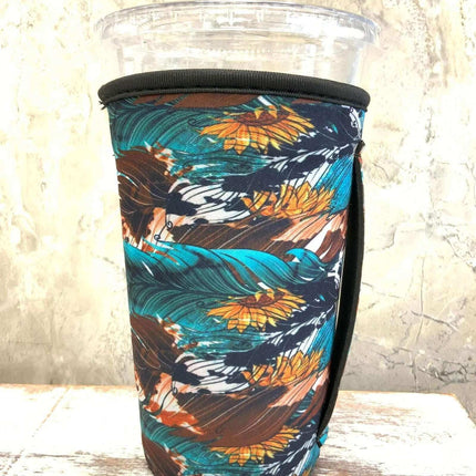 20 OZ Turquoise Feathers ~ Insulated Cup Cover - Sip Sleeves