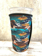 20 OZ Turquoise Feathers ~ Insulated Cup Cover - Sip Sleeves