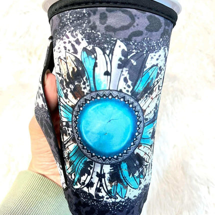 20 OZ Turquoise Sunflower Insulated Cup Sip Sleeve Fits 20-32 OZ Cups - Sip Sleeves