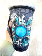 20 OZ Turquoise Sunflower Insulated Cup Sip Sleeve Fits 20-32 OZ Cups - Sip Sleeves
