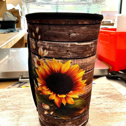20 OZ Wood Panel Sunflower Insulated Cup Cover - Sip Sleeves