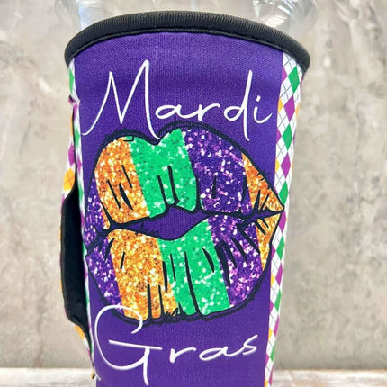 30 OZ BIG KISS MARDI GRAS Insulated Cup Cover - Sip Sleeves