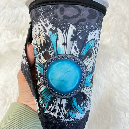 30 OZ Boho Turquoise Sunflower Cup Cover - Sip Sleeves