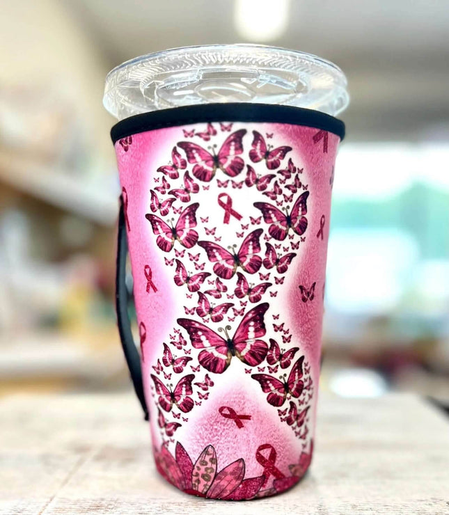 30 OZ Butterfly Breast Cancer Insulated Cup Cover Sleeve - Sip Sleeves