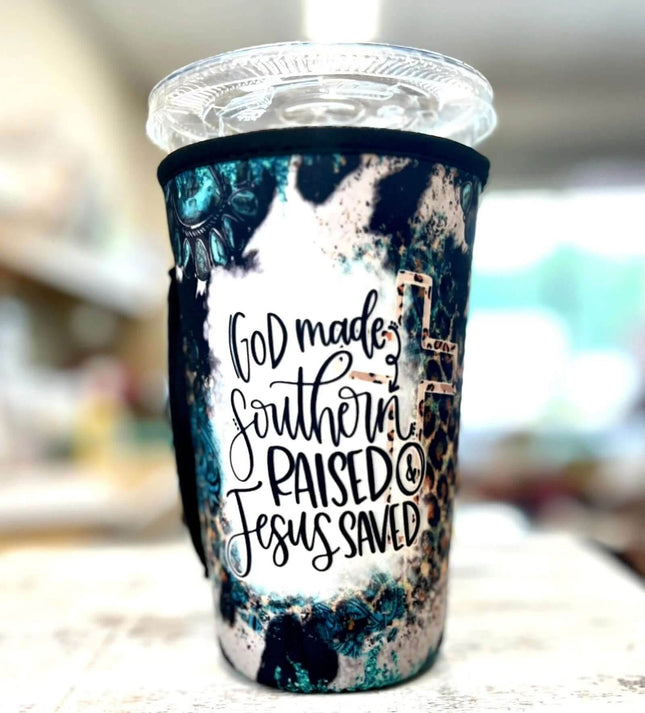 30 OZ God Made Southern Raised Insulated Cup Cover Sleeve - Sip Sleeves