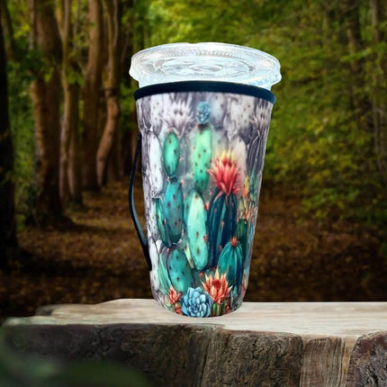 30 OZ Poppin Cactus Watercolor Insulated Cup Cover Sleeve - Sip Sleeves
