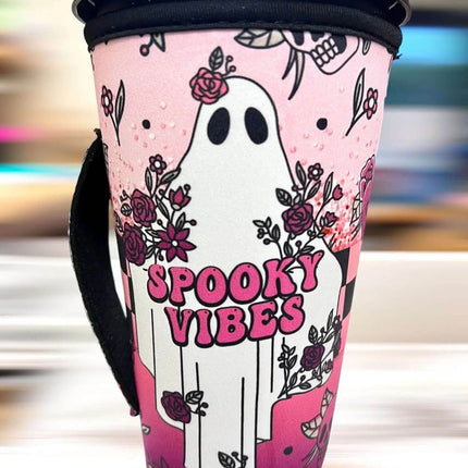 30 OZ Spooky Vibes Retro Ghost Insulated Cup Cover Sleeve - Sip Sleeves