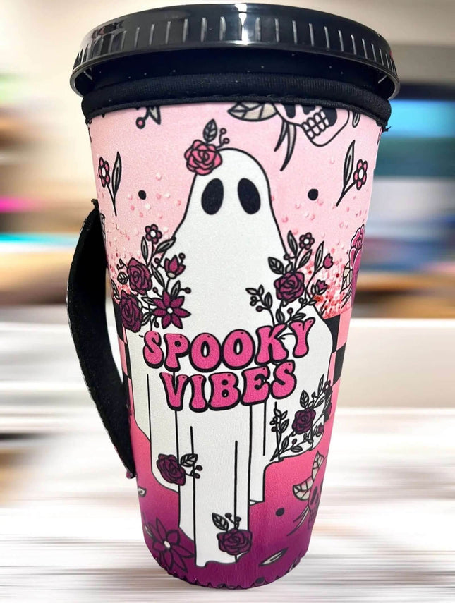 30 OZ Spooky Vibes Retro Ghost Insulated Cup Cover Sleeve - Sip Sleeves