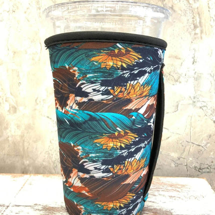 30 OZ Turquoise Feathers ~ Insulated Cup Cover - Sip Sleeves