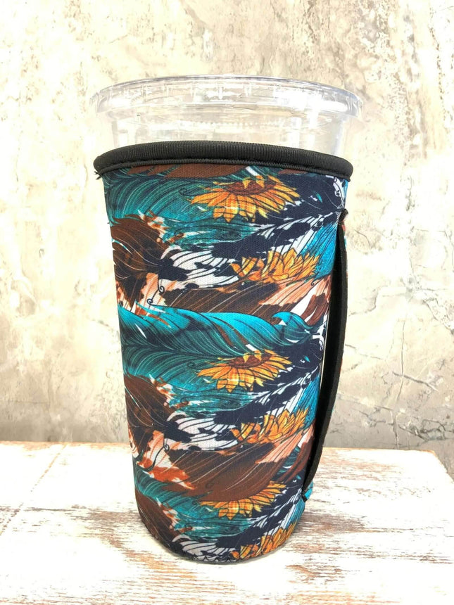 30 OZ Turquoise Feathers ~ Insulated Cup Cover - Sip Sleeves
