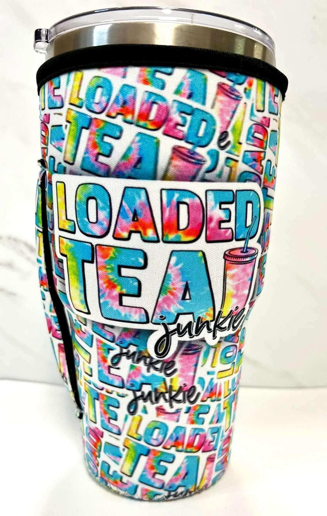 30 OZ Vibrant Loaded Tea Junkie Cup Cover - Sip Sleeves
