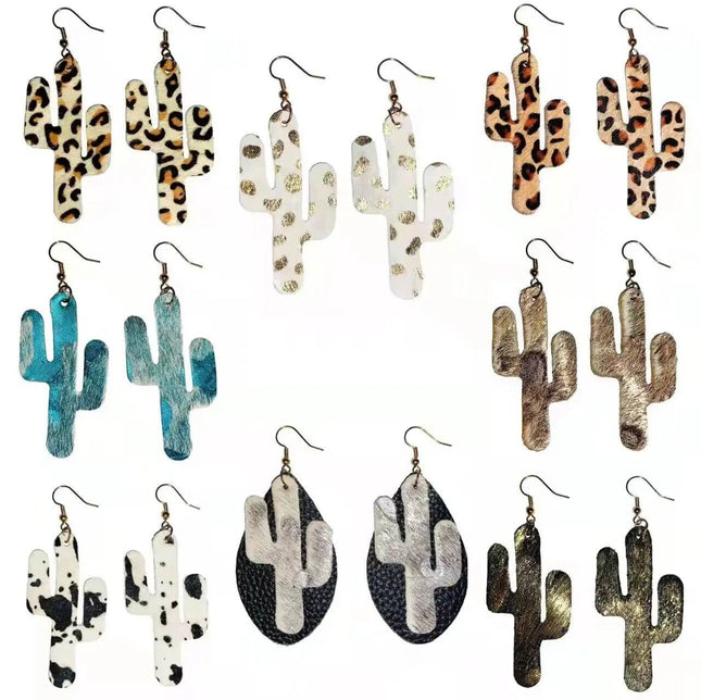 3" Genuine Leather Cactus Textured Earrings