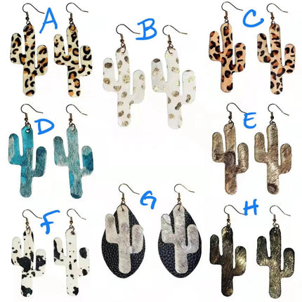 3" Genuine Leather Cactus Textured Earrings