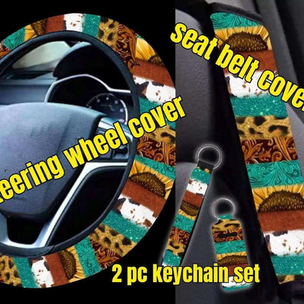 4 PC Car Accessories Set in Total Western Print - Sip Sleeves
