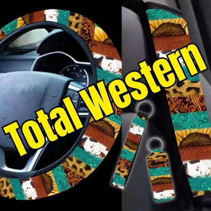 4 PC Car Accessories Set in Total Western Print - Sip Sleeves